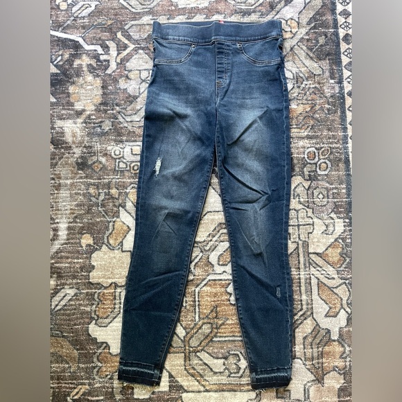 Spanx Distressed Denim Blue Jean Leggings Pull On Stretch High Rise - Picture 2 of 5